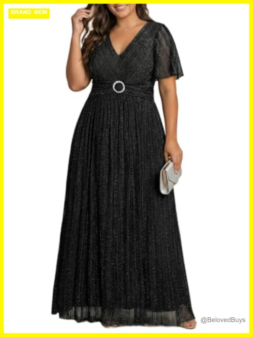 Plus Size Sequin Formal Maxi Dress Short Sleeve Evening Gown